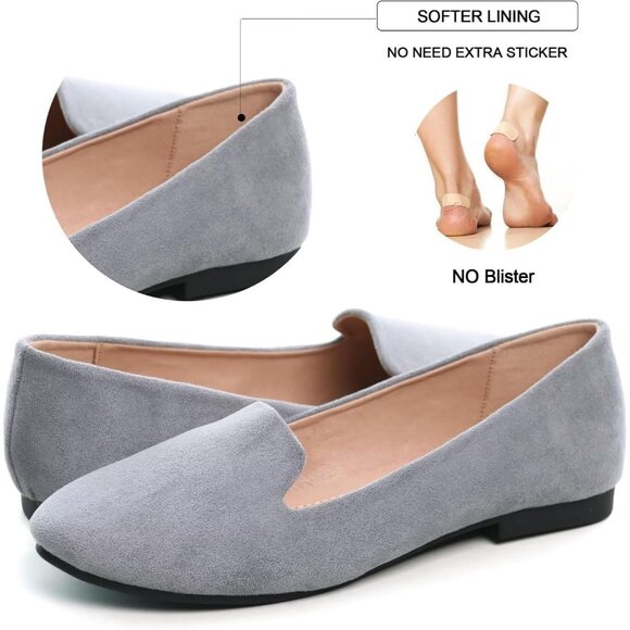 Women's Grey Round Toe Comfortable Fashion Ballet Flat Dressy Slip-on Loafers - Picture 4 of 6